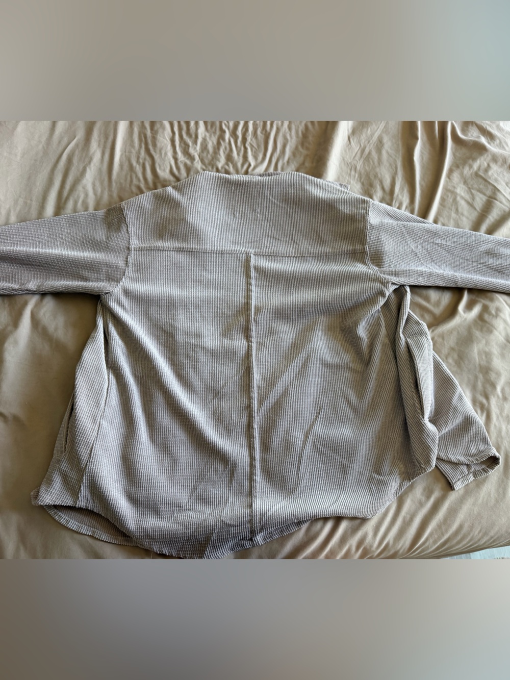 Light Cream Women's Button-Up Waffle Shirt Jacket - Picture 3 of 3